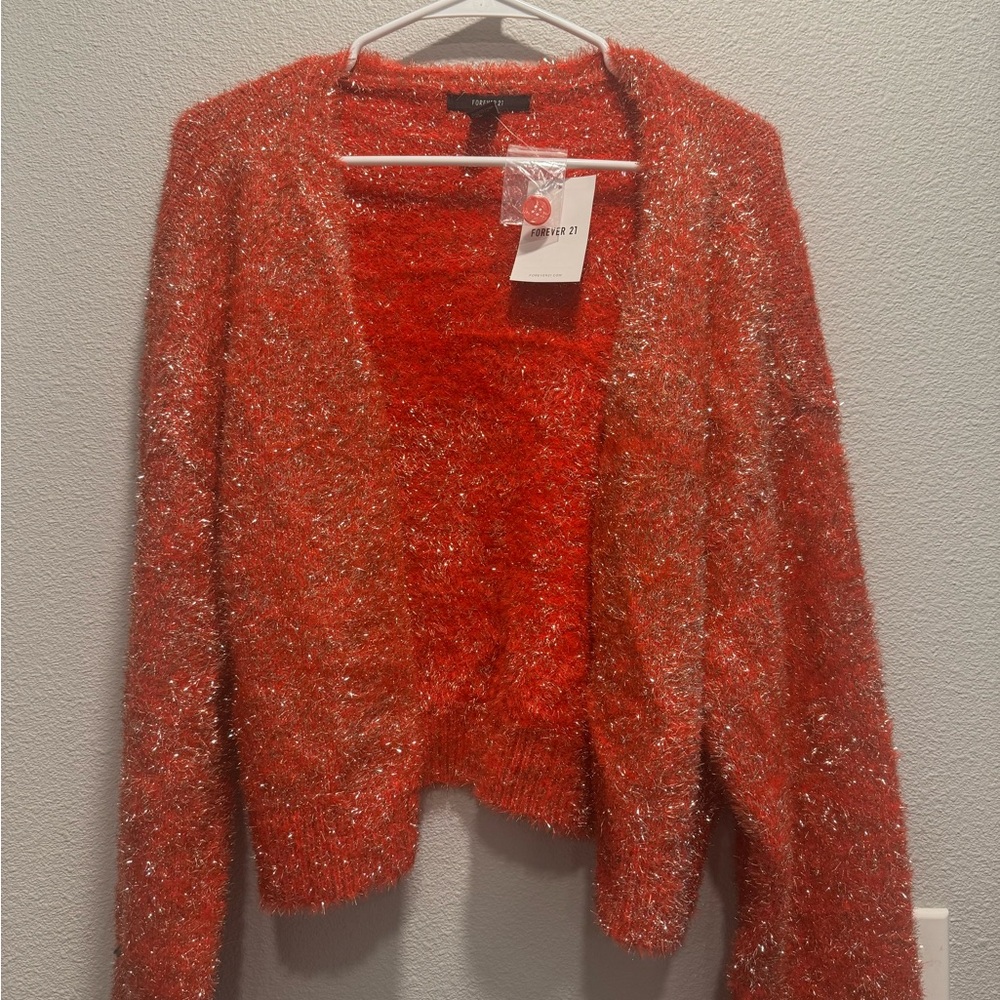 Forever 21 Red Shimmer Cardigan